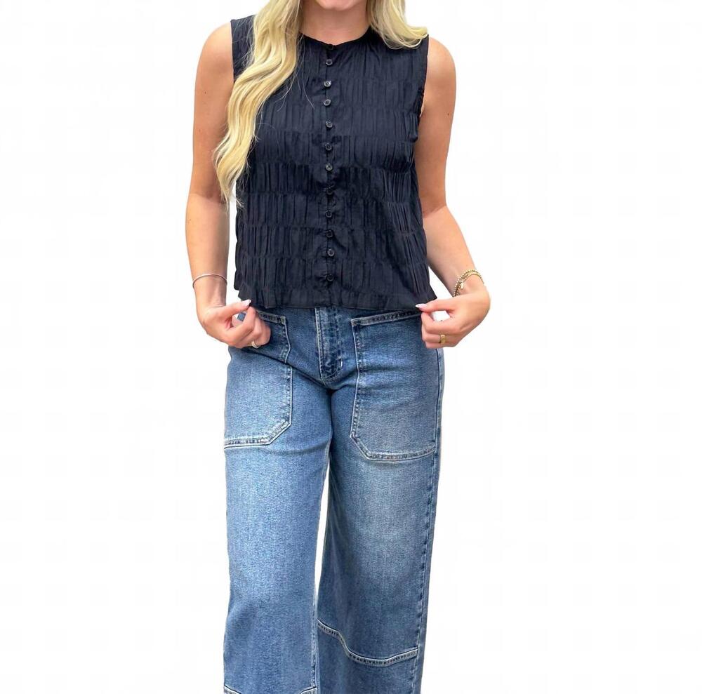 NEW WISHLIST textured button up tank top in black